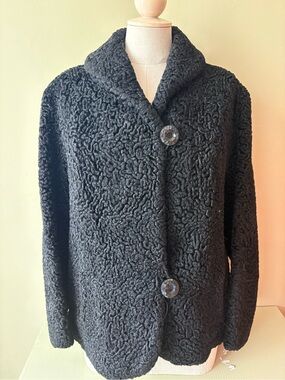 Black Teddy Jacket shawl Collar Women faux Persian lamb, handmade approx sz10